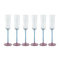 Sachi Pink & Blue Champagne Flutes, Set of 6