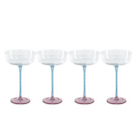 Sachi Pink & Blue Cocktail / Martini Glasses, Set of 4