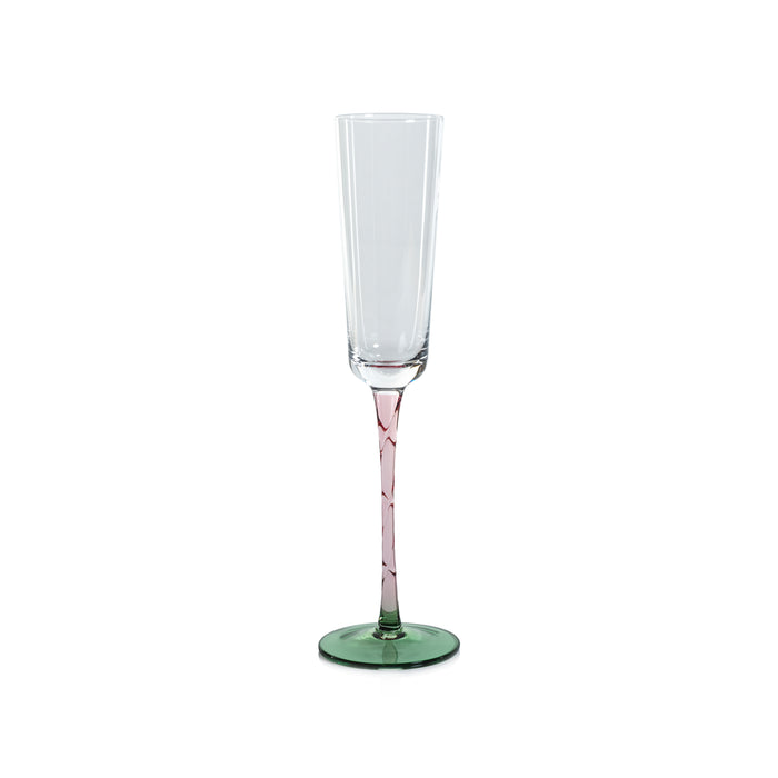 Sachi Green & Pink Champagne Flutes, Set of 6