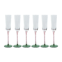 Sachi Green & Pink Champagne Flutes, Set of 6