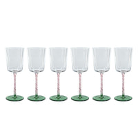Sachi Green & Pink White Wine Glasses, Set of 6
