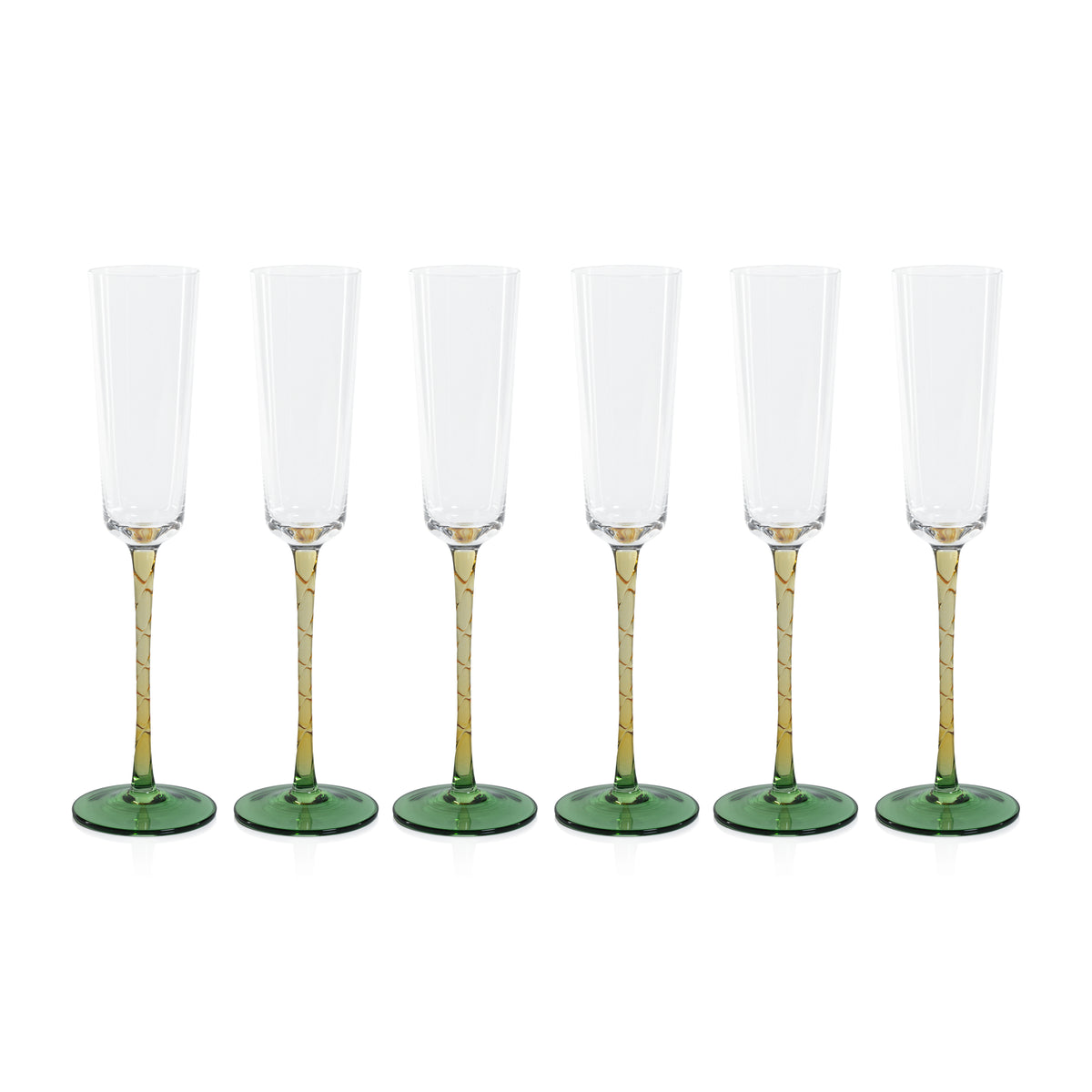 Sachi Amber & Green Champagne Flutes, Set of 6