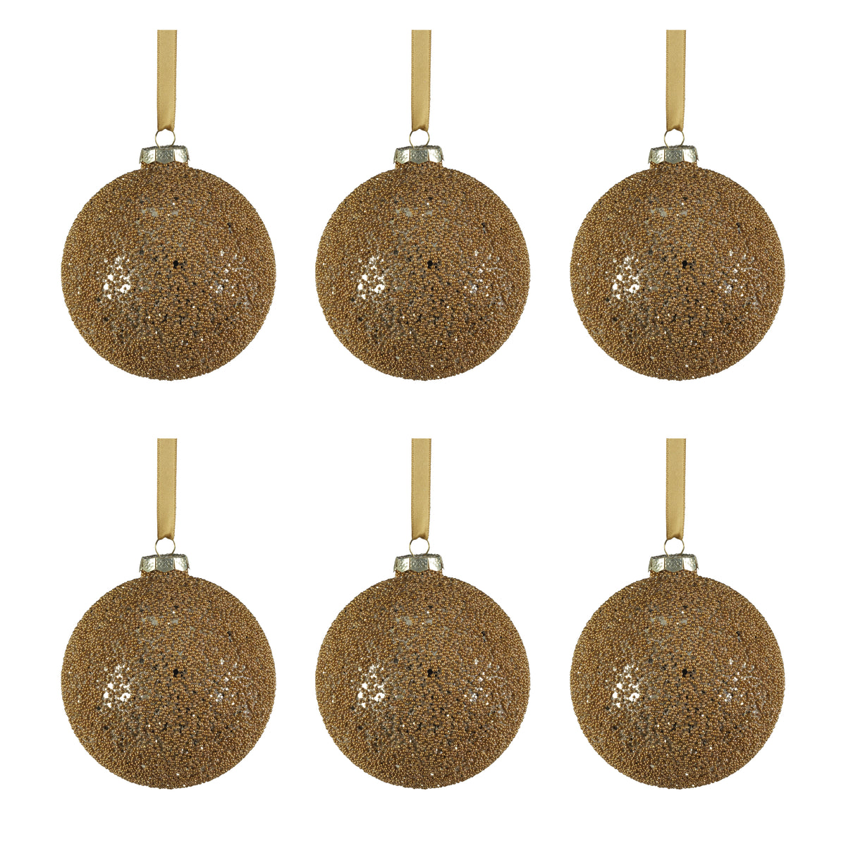 Hoshi Gold Beaded Glass Ball Ornaments, Set of 6