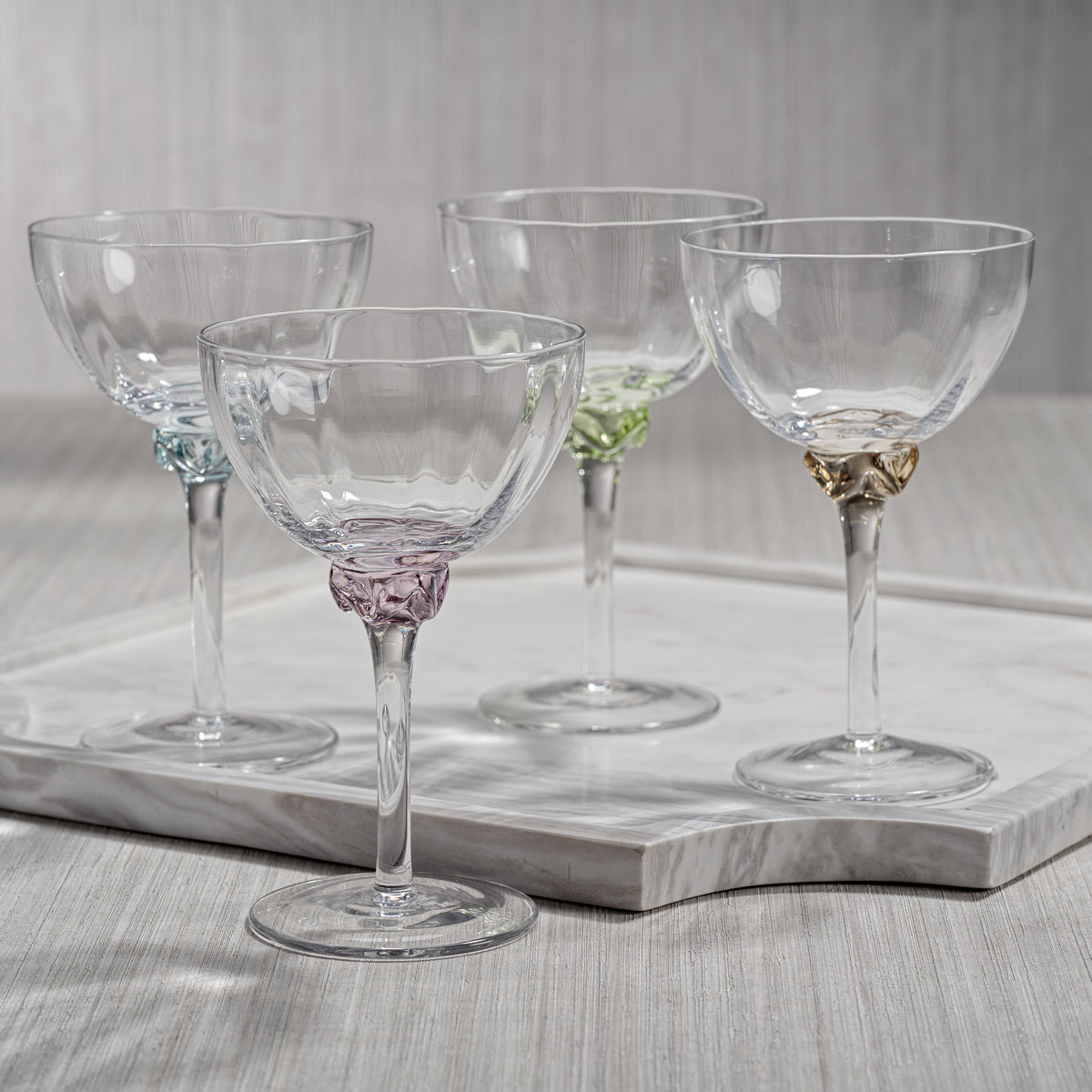 Colleen Azure Martini / Cocktail Optic Glasses, Set of 4