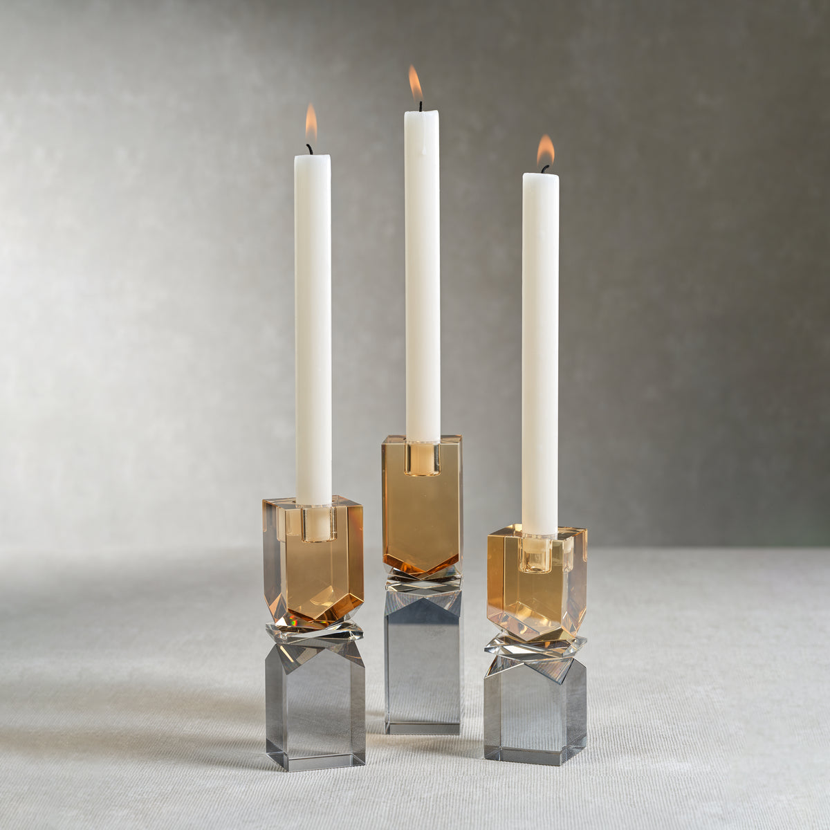 Vienna Artistry Grey & Gold Crystal Glass Candlestick, Small