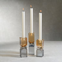 Vienna Artistry Grey & Gold Crystal Glass Candlestick, Medium