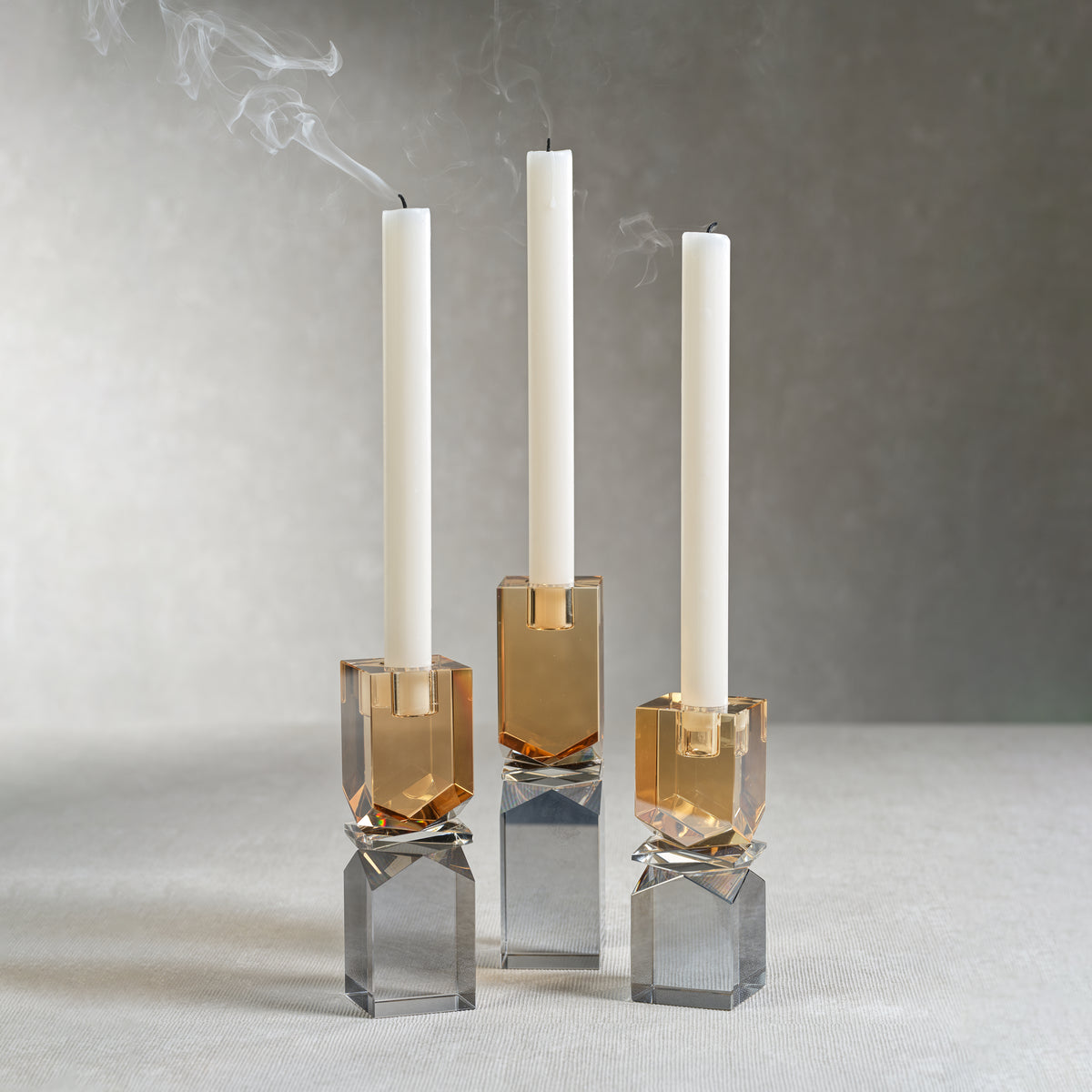 Vienna Artistry Grey & Gold Crystal Glass Candlestick, Medium