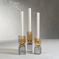 Vienna Artistry Grey & Gold Crystal Glass Candlestick, Medium