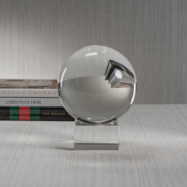 Serenity Decorative Crystal Glass Orb on Base - Detail View | Bone & Brass