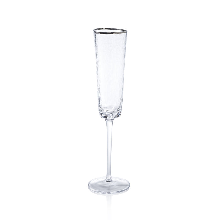 Apertivo Triangular Champagne Flutes  with Platinum Rim, Set of 4