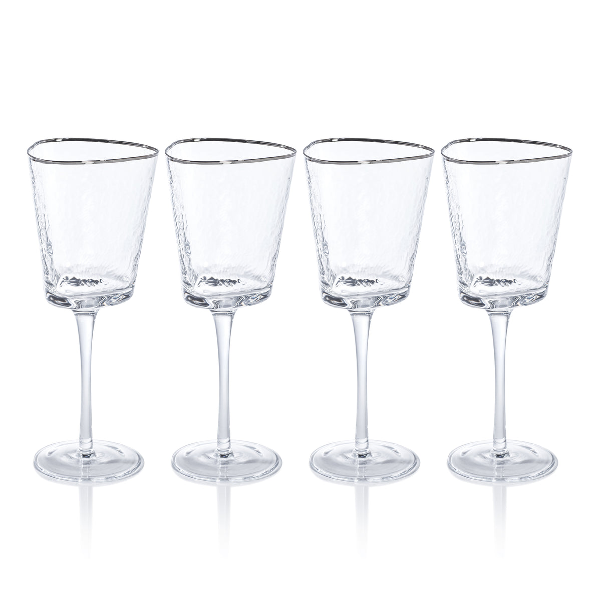 Apertivo Triangular Wine Glasses with Platinum Rim, Set of 4