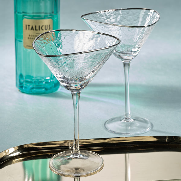 Apertivo Triangular Martini Glasses with Platinum Rim, Set of 4