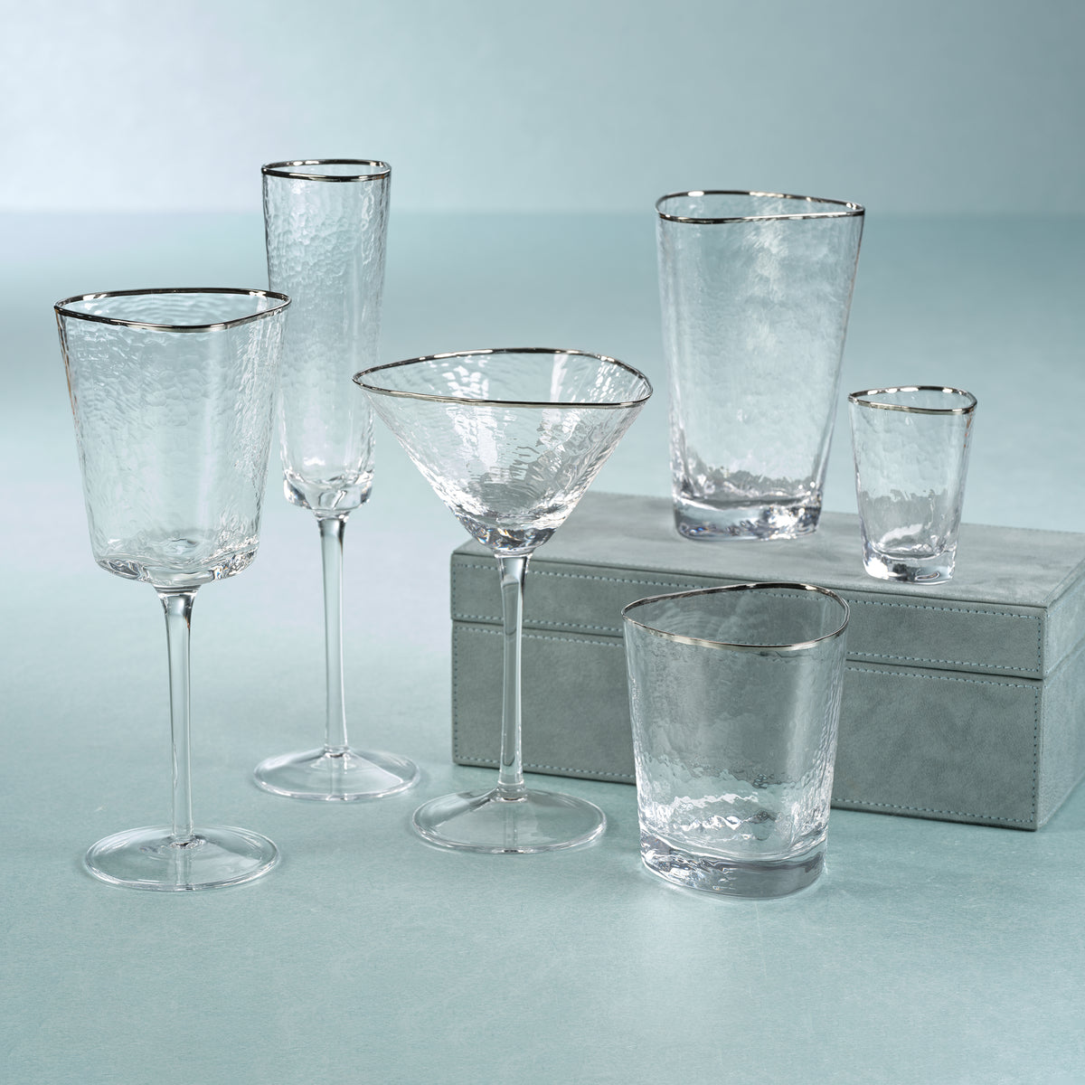 Apertivo Triangular Highball Glasses with Platinum Rim, Set of 4