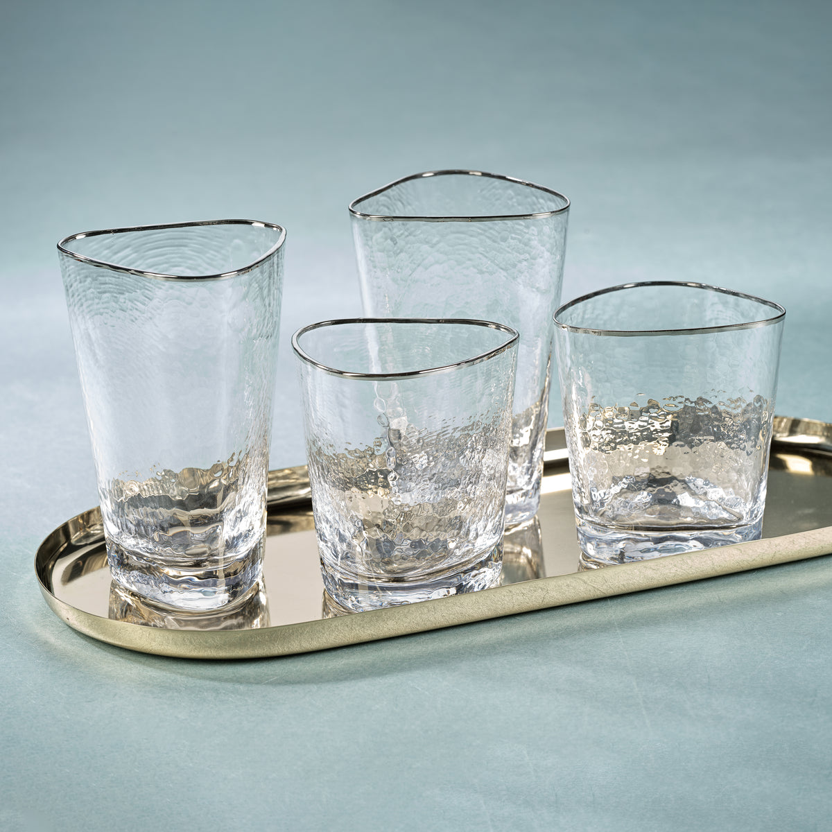 Apertivo Triangular Double Old Fashioned Glasses with Platinum Rim, Set of 4