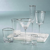 Apertivo Triangular Double Old Fashioned Glasses with Platinum Rim, Set of 4