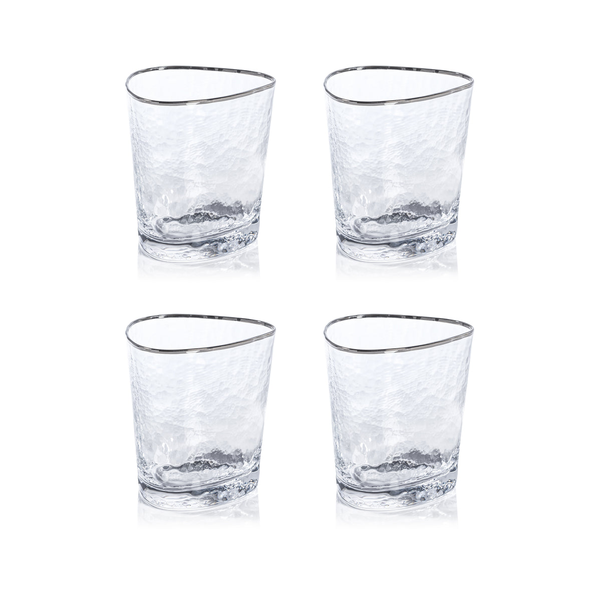 Apertivo Triangular Double Old Fashioned Glasses with Platinum Rim, Set of 4