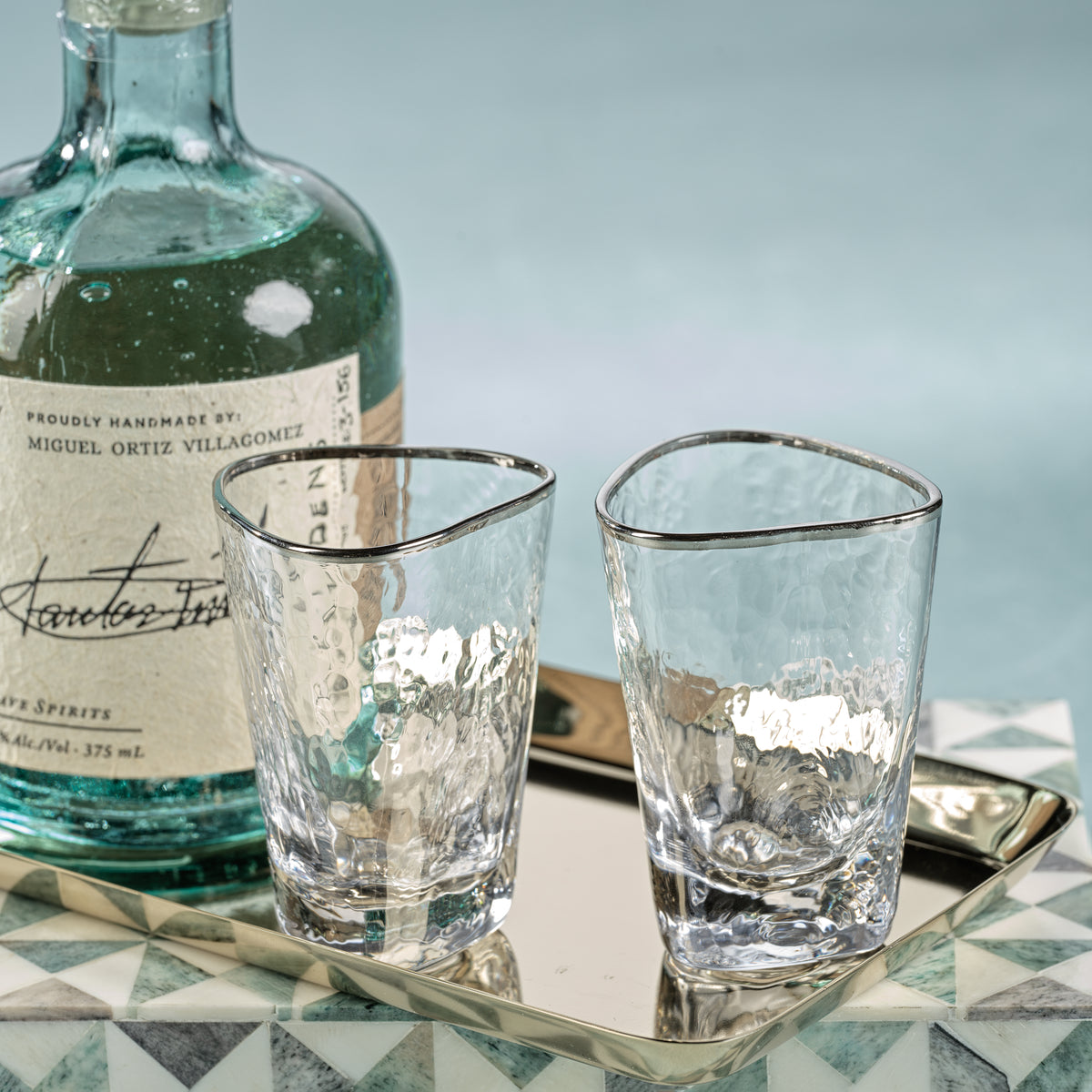 Apertivo Triangular Shot Glasses with Platinum Rim, Set of 6