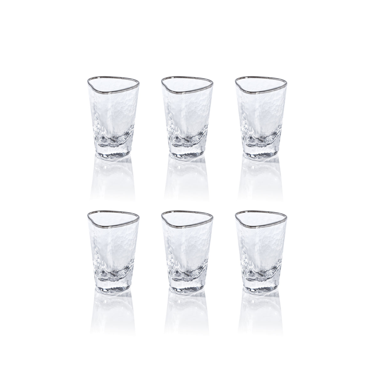 Apertivo Triangular Shot Glasses with Platinum Rim, Set of 6