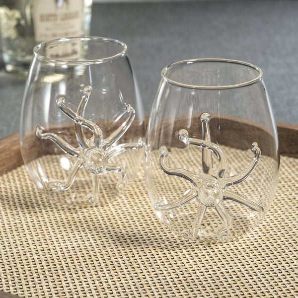 Octopus Stemless Glasses, Set of 6 - Glass Detail | Bone & Brass