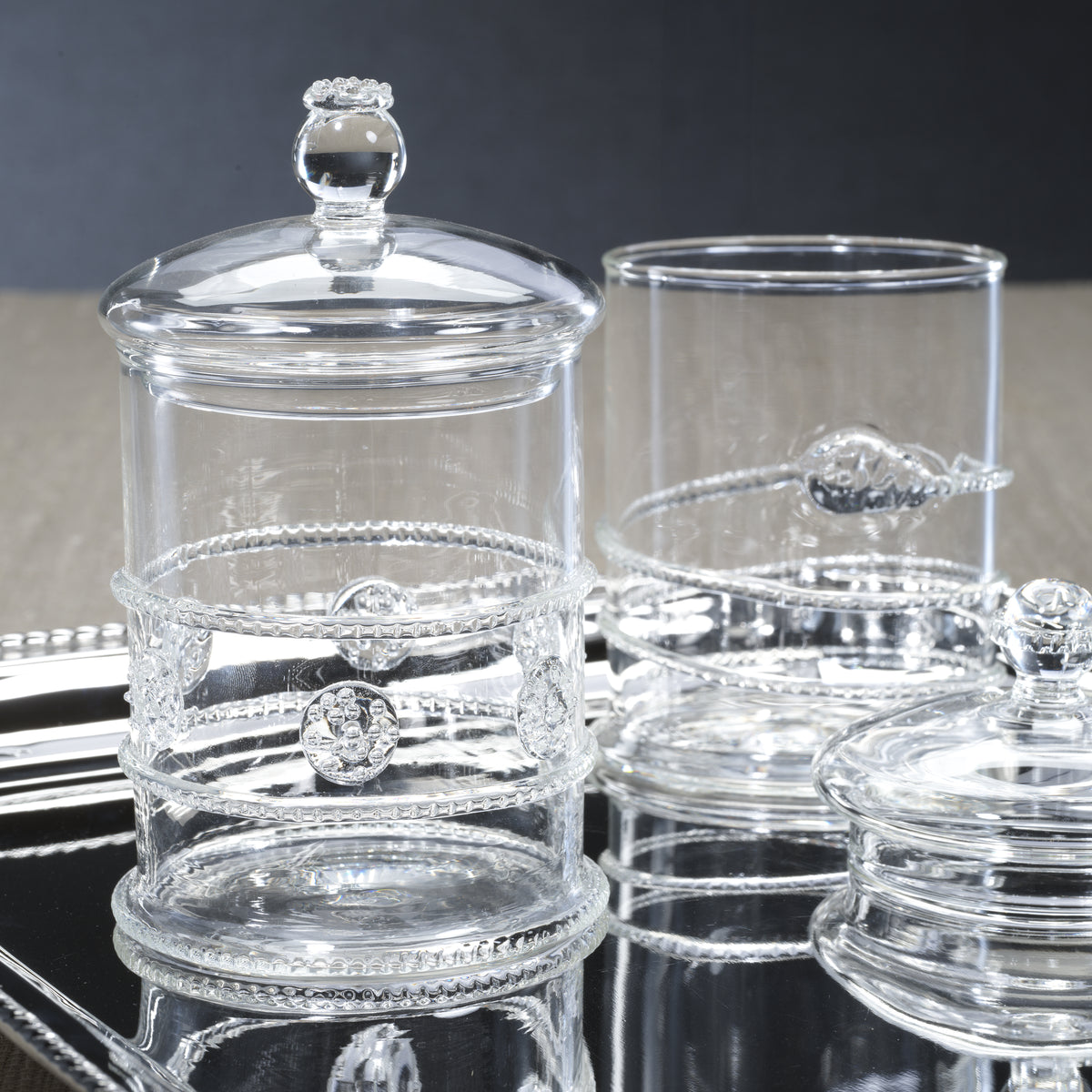 Juliet Lidded Glass Jars, Set of 2 - Jar Side View | Bone & Brass