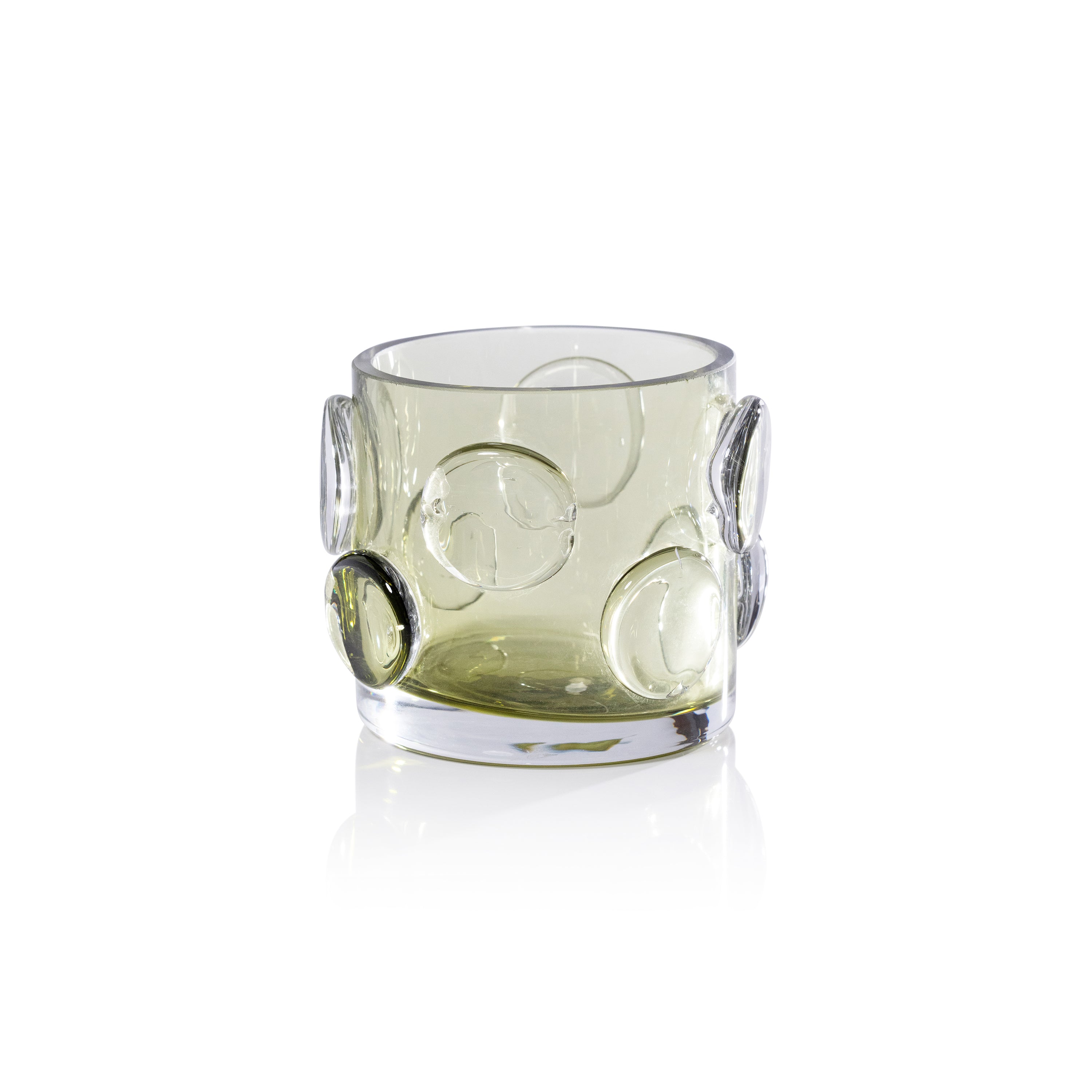 Celeste Short Olive Green Glass Candle Holder