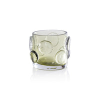 Celeste Short Olive Green Glass Candle Holder | Bone & Brass