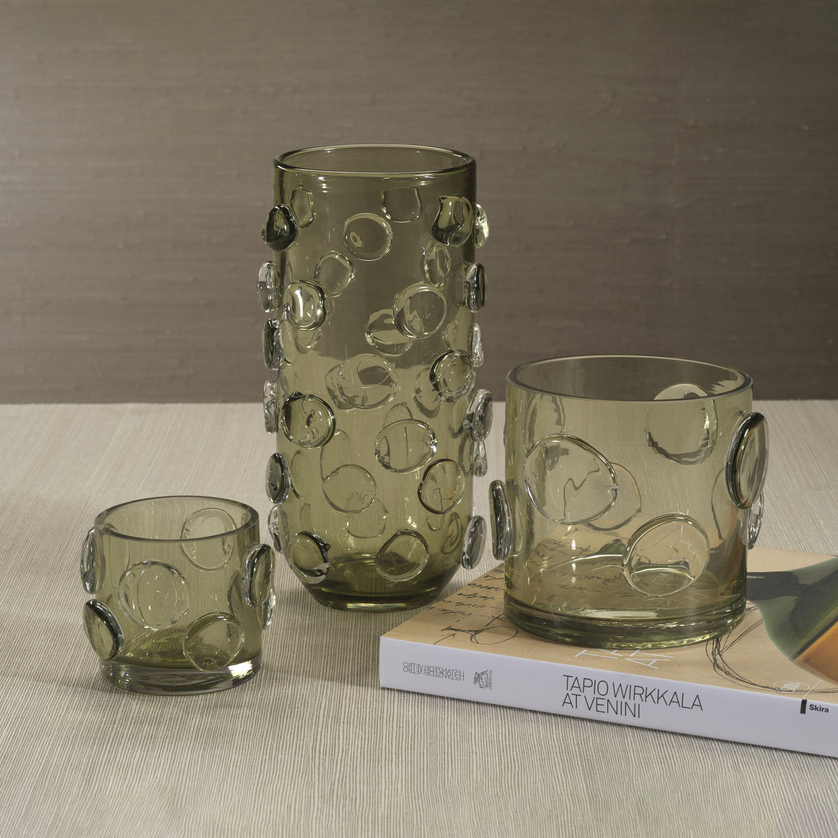 Celeste Medium Olive Green Glass Candle Holder - Candle Holder Detail | Bone & Brass