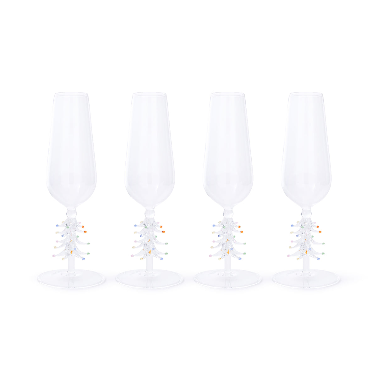 Treetop Cheers Glass Champagne Flutes - Holiday Stemware, Set of 4