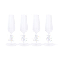 Treetop Cheers Glass Champagne Flutes - Holiday Stemware, Set of 4