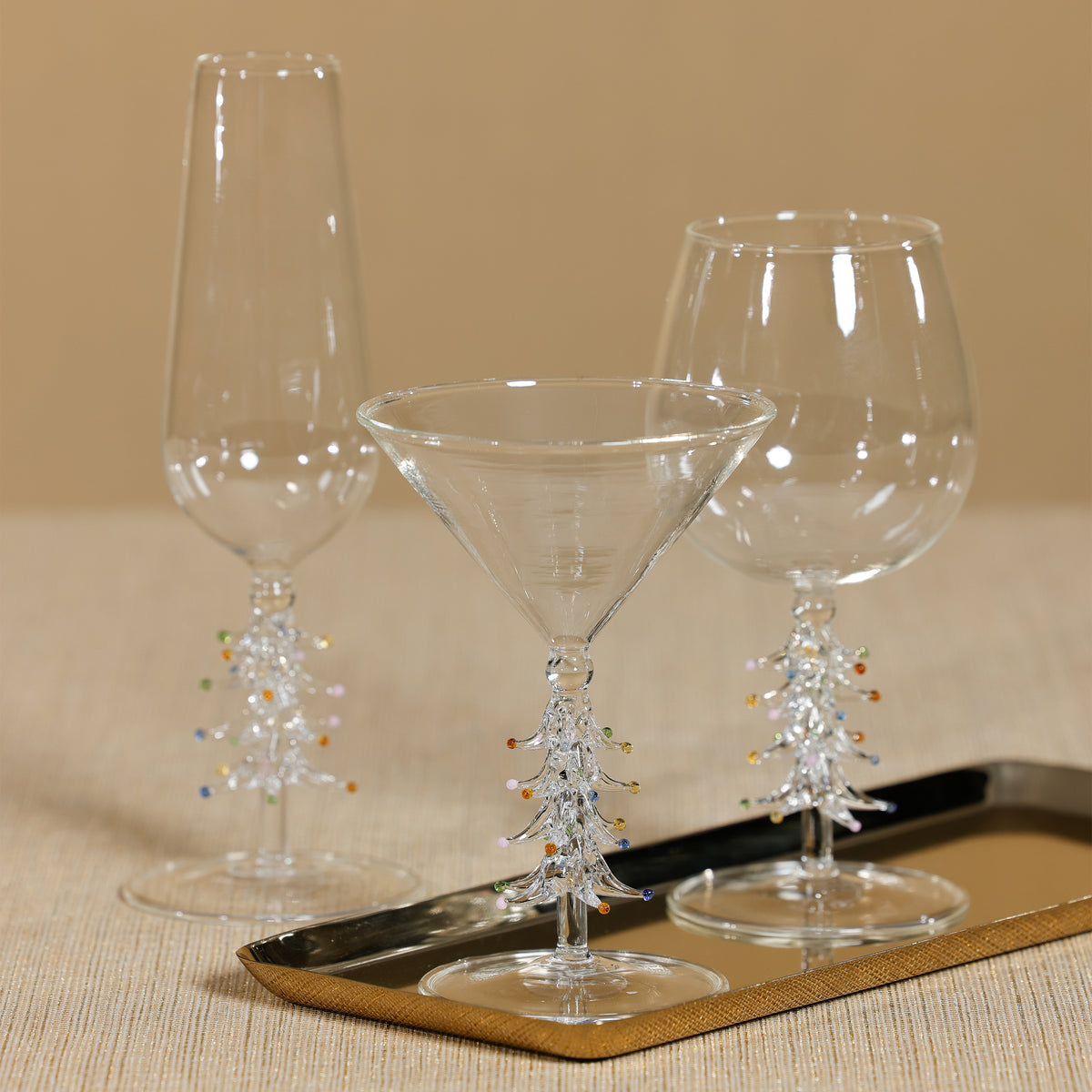 Treetop Cheers Wine Glasses - Holiday Stemware, Set of 4