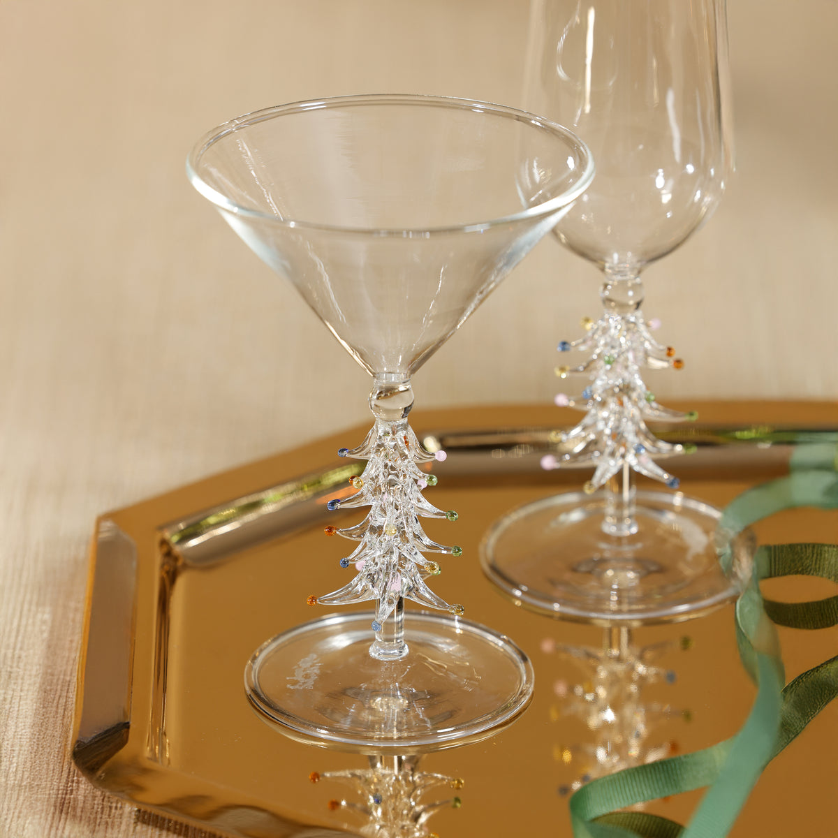Treetop Cheers Martini Glasses - Holiday Stemware, Set of 4