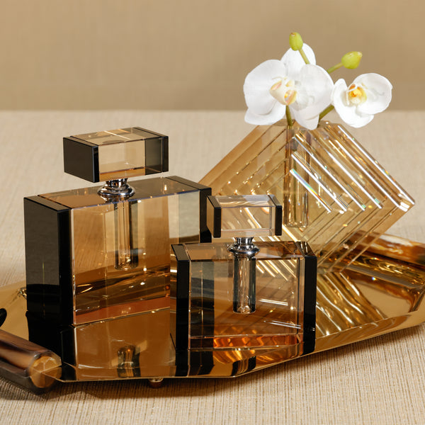 Decorative Crystal Tonal Black & Amber Glass Perfume Bottle