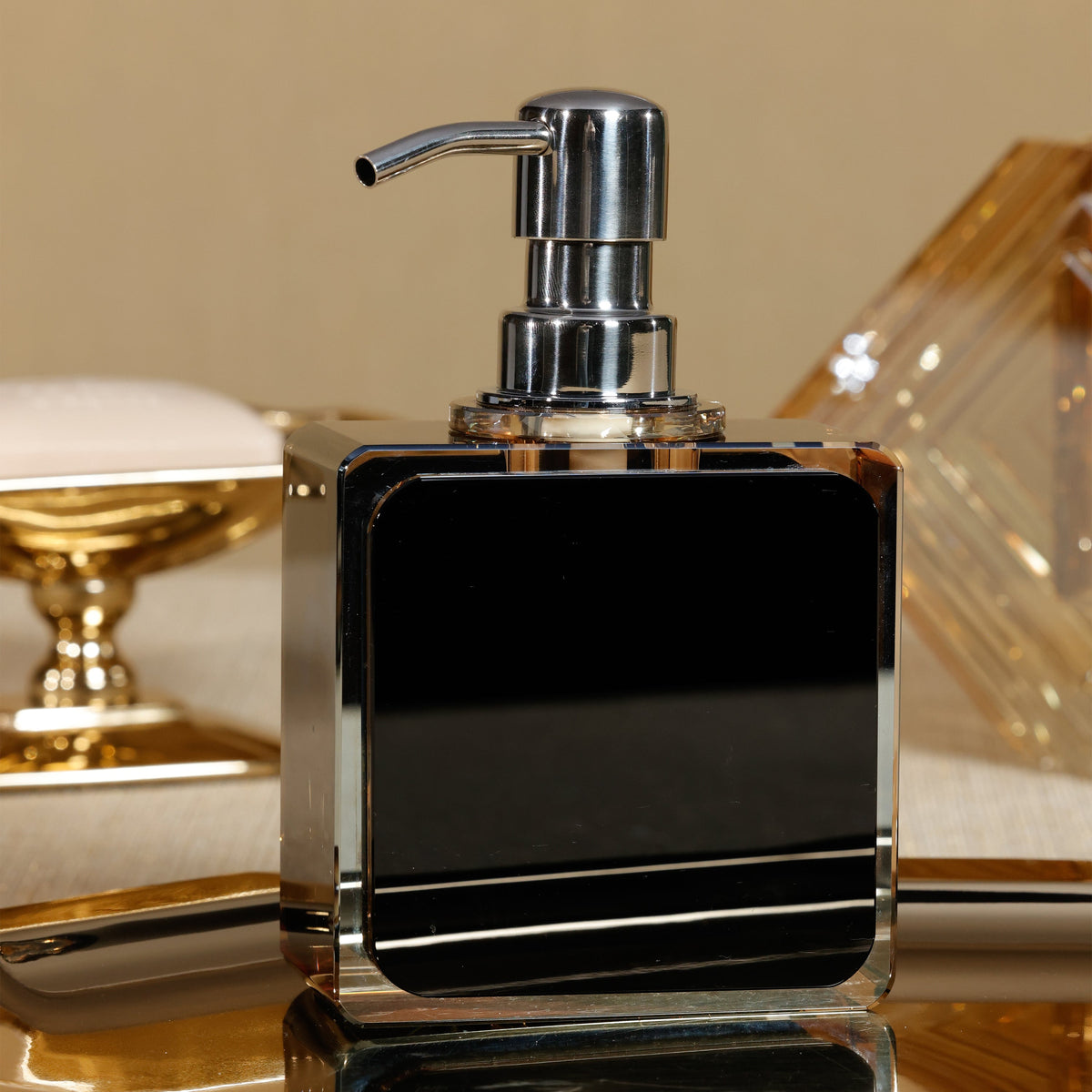 Crystal Tonal Black & Amber Glass Soap Dispenser