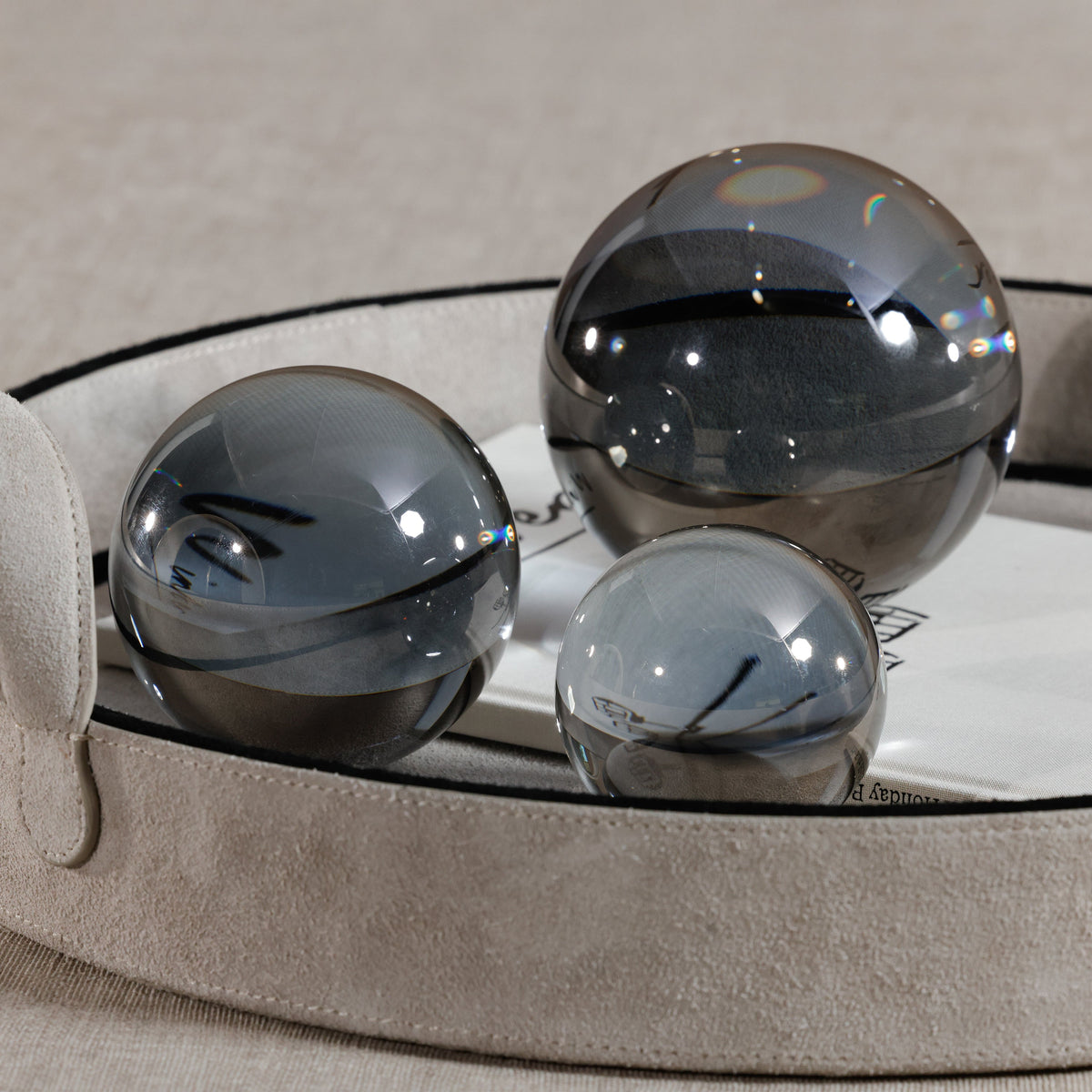 Smoke Grey Decorative Crystal Glass Ball - Detail View | Bone & Brass