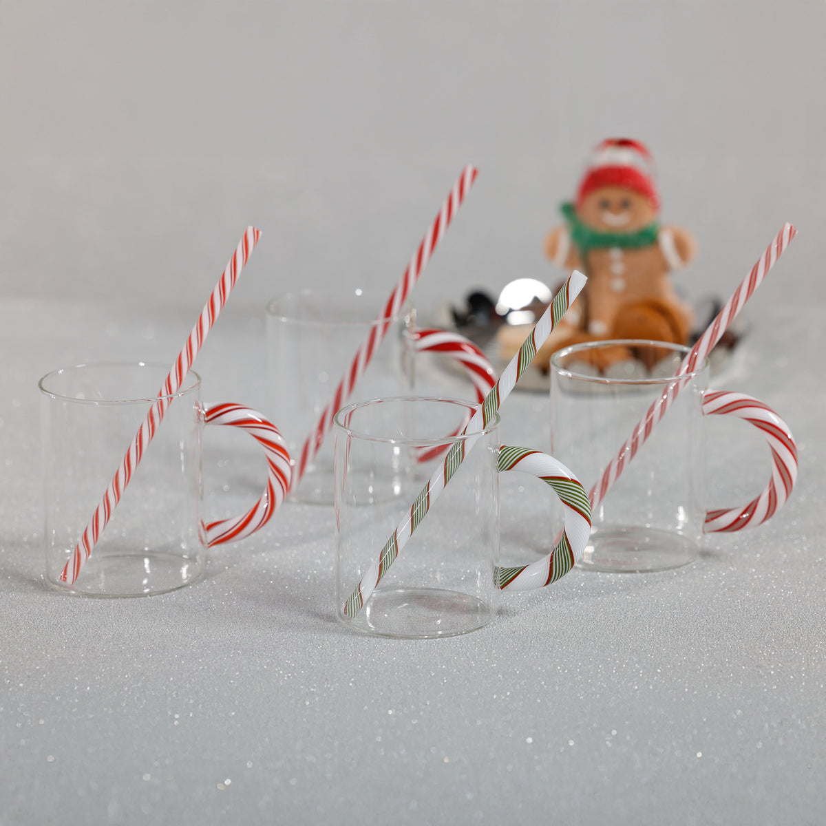 Reusable Holiday Glass Straws, Set of 5 Assorted Styles