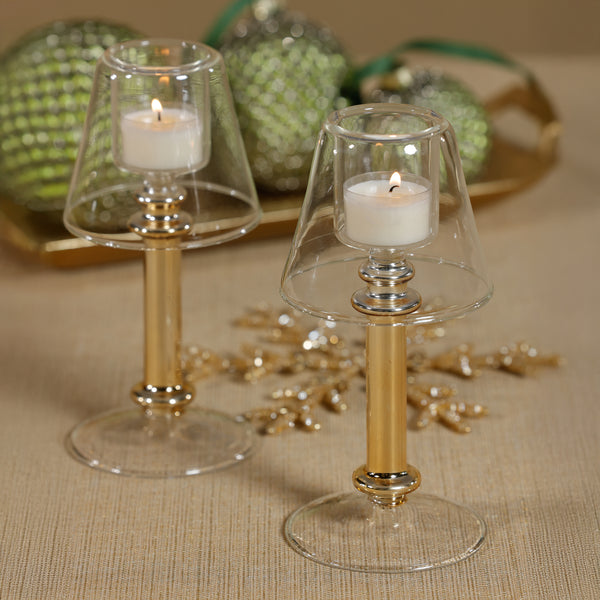 Isola Gold Glass Tealight Lamp Candle Holder - Candle Holder Detail | Bone & Brass