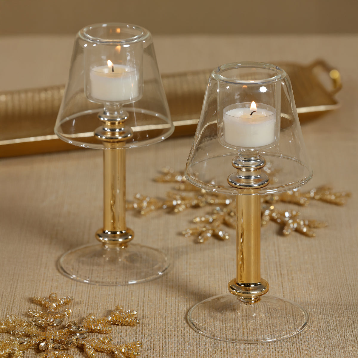 Isola Gold Glass Tealight Lamp Candle Holder - Candle Holder Side View | Bone & Brass