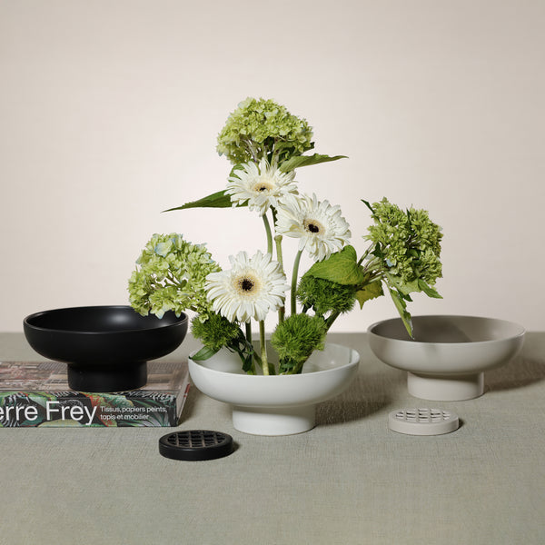 Japanese Taupe Ikebana Ceramic Bowl