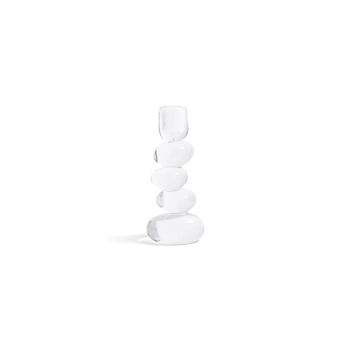 Ice Stone Glass Taper Candle Holder, Medium | Bone & Brass
