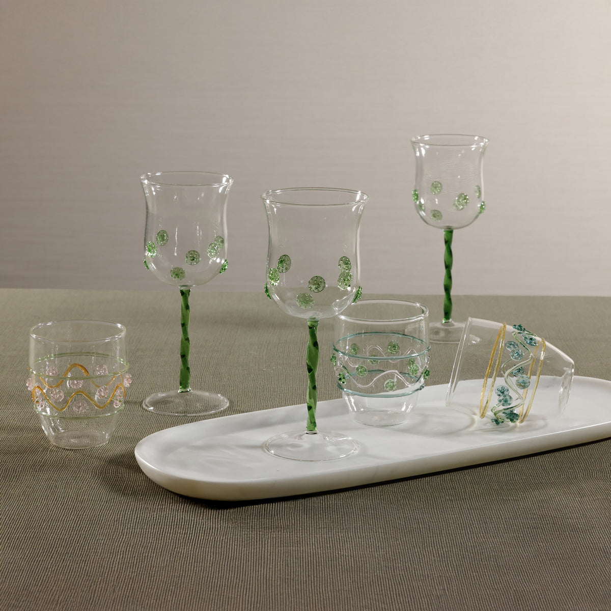 Festa Tumblers, Set of 6, Assorted Colors Green, Amber & Pink - Tumbler Close Up | Bone & Brass