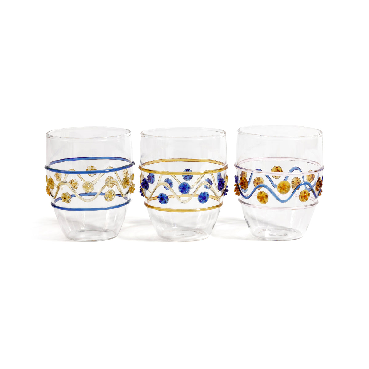 Festa Glass Tumblers, Set of 6, Blue, Amber & Gold Assorted Colors | Bone & Brass