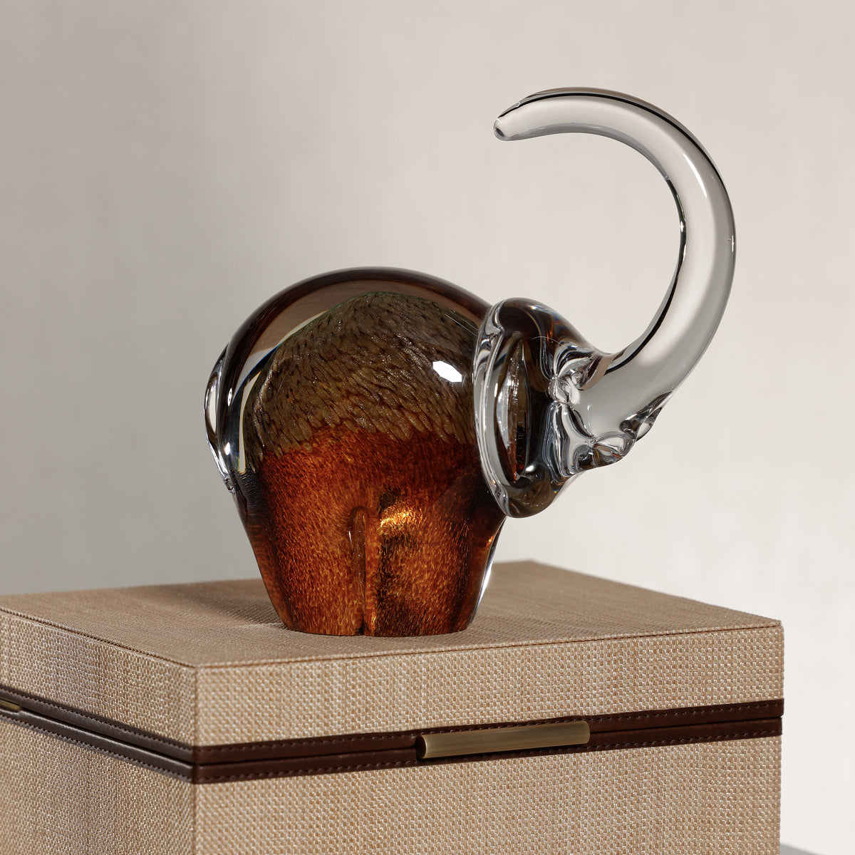 Elephant Golden Amber Glass Sculpture - Detail View | Bone & Brass