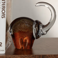 Elephant Golden Amber Glass Sculpture - Side View | Bone & Brass