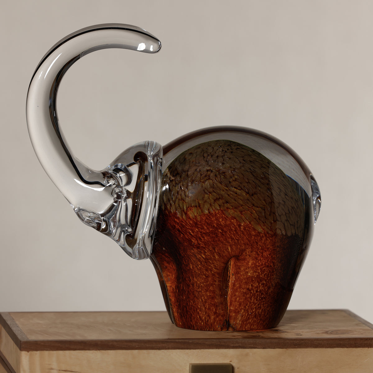 Elephant Golden Amber Glass Sculpture - Close Up | Bone & Brass