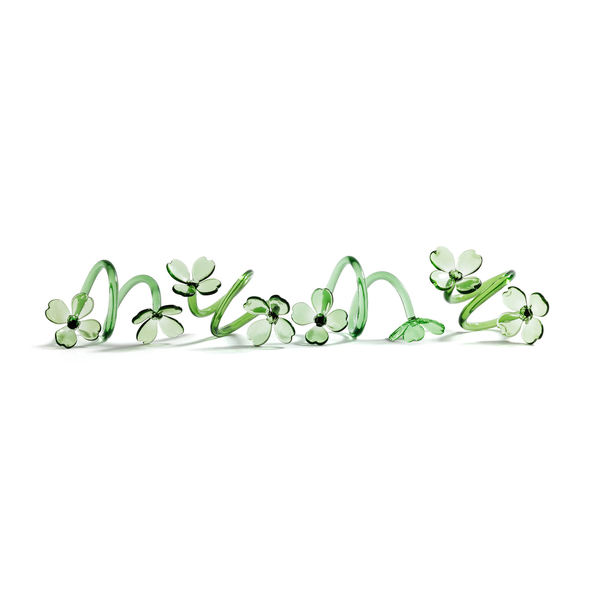 Botanica Green Glass Flower Napkin Rings, Set of 4