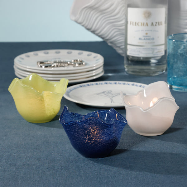 Clear Wavy Bowl Glass Tealight Candle Holders, Set of 2