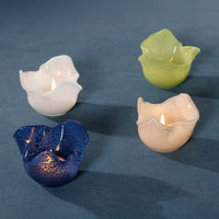 Blue Wavy Bowl Glass Tealight Candle Holders, Set of 2 - Candle Holder Detail | Bone & Brass