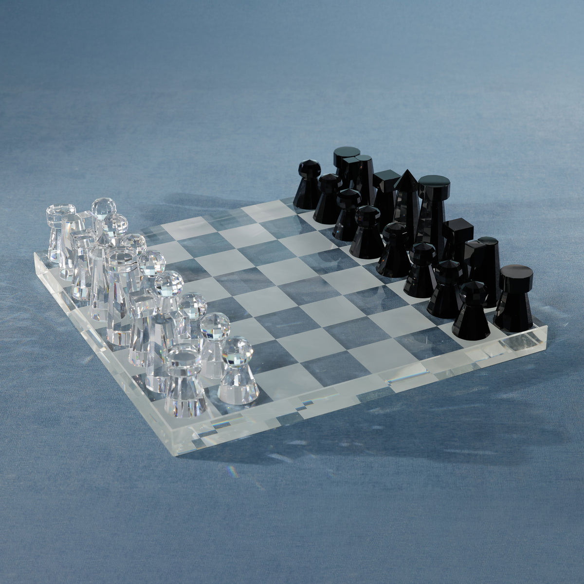 Obsidian & Ice Handmade Crystal Glass Chess Set