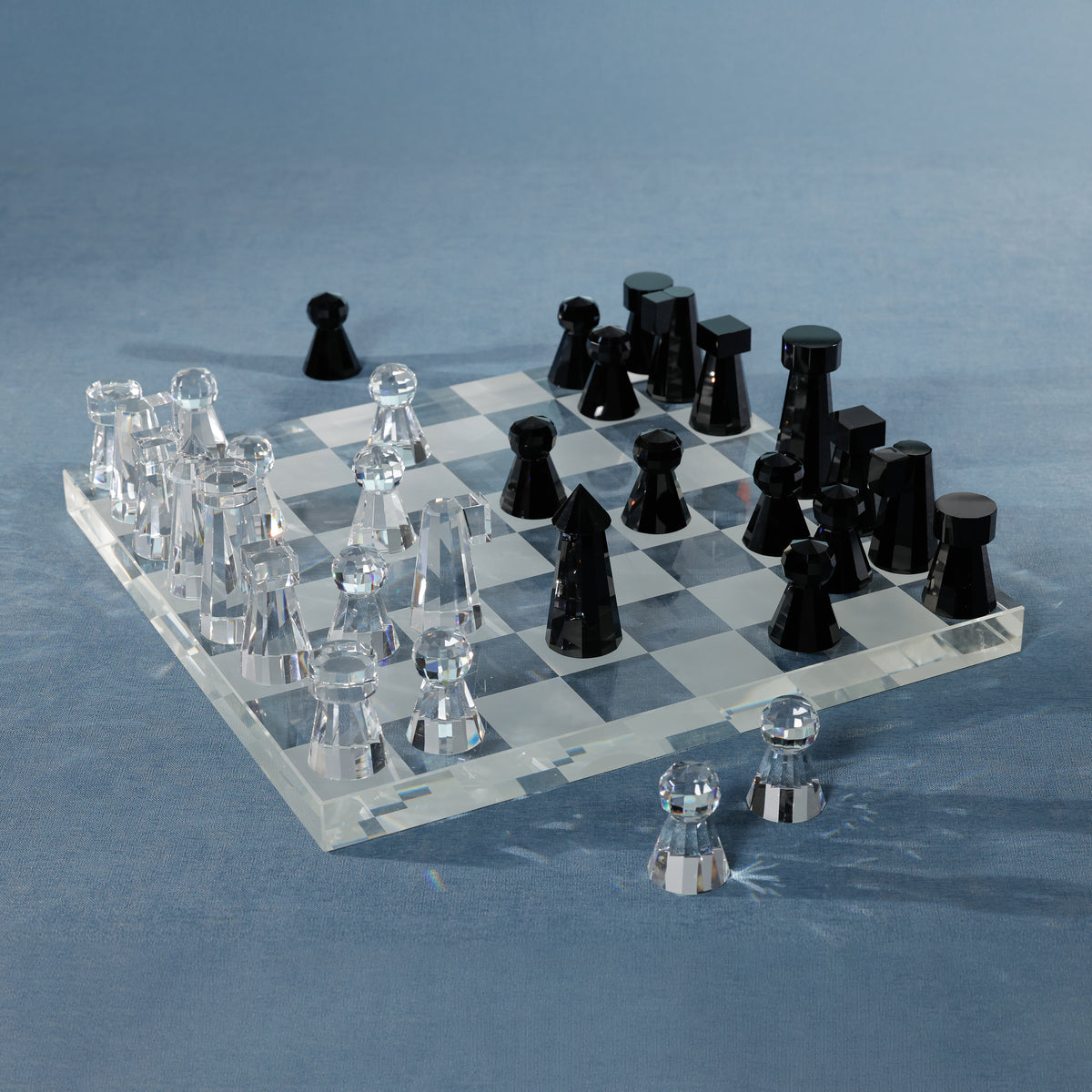 Obsidian & Ice Handmade Crystal Glass Chess Set