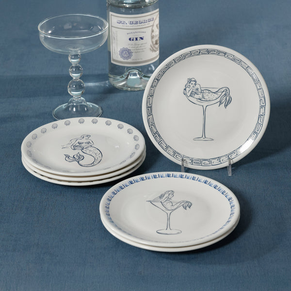 The Salty Mermaid Bar Appetizer Plates, Set of 6 - Detail View | Bone & Brass